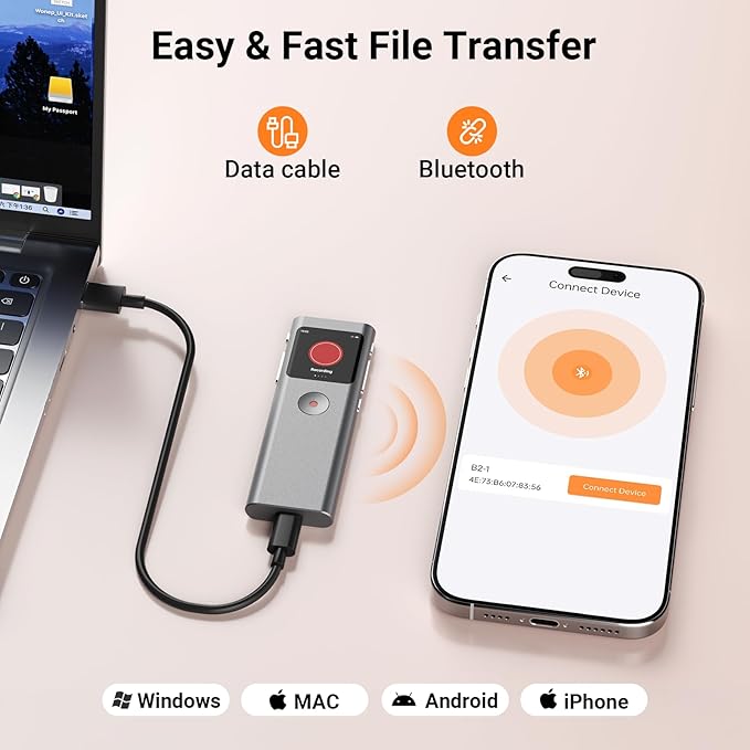 AI Digital Voice Recorder with Transcribe & Summarize, AI Note Taker for Meeting & Lectures, Voice Activated Recorder with Playback, Supports 90+ Languages Recording Device, Portable Tape Recorder