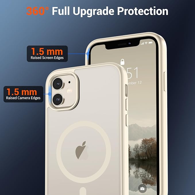 SUPFINE Magnetic for iPhone 12 Case/iPhone 12 Pro Case (Compatible with MagSafe) (Military Grade Drop Protection) Slim Translucent Matte Shockproof with Anti-Fingerprint Phone Case,Antique White