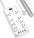 Surge Protector Power Strip - Nuetsa Flat Plug Extension Cord with 8 Outlets and 4 USB Ports, 20 Feet Power Cord (1625W/13A), 2700 Joules, ETL Listed, White