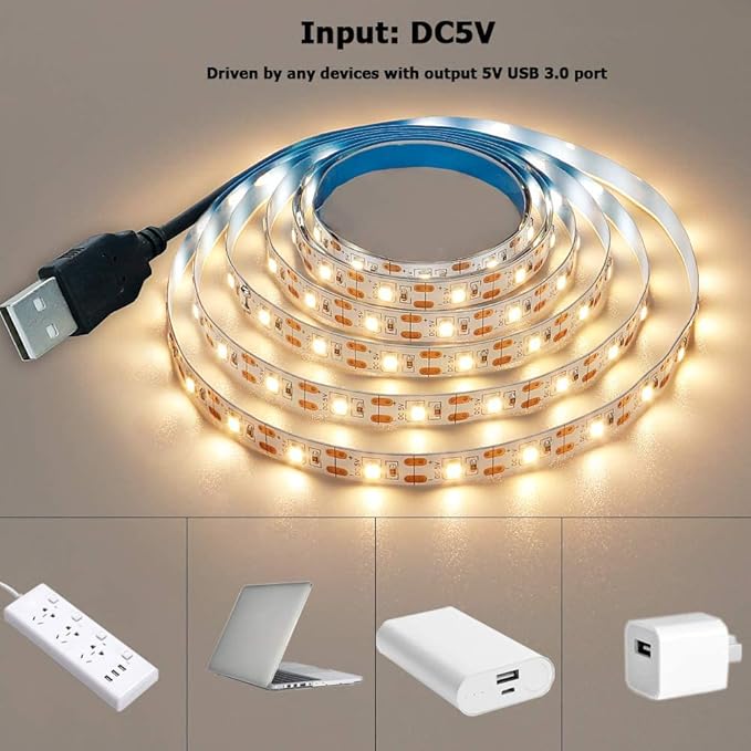 USB LED Strip Light Natural White 4000K 5V USB Powered 13.12ft/4M 240LEDs Flexible SMD2835 High Brightness No-Waterproof IP20 LED Tape Lights(2pcs x 6.6ft)