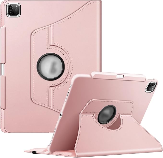 Fintie Rotating Case for iPad Pro 12.9-inch 6th Generation 2022-360 Degree Swiveling Protective Cover with Pencil Holder, Auto Sleep/Wake, Also Fit iPad Pro 12.9" 5th/4th/3rd Gen, Rose Gold