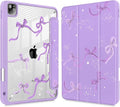 Tuiklol for iPad Pro 12.9 Inch 6th/5th/4th/3rd Generation 2022 2021 2020 2018 Case,Built-in Pencil Holder Clear Transparent Protective Back Shell Cover with Auto Sleep/Wake, Bow-Purple