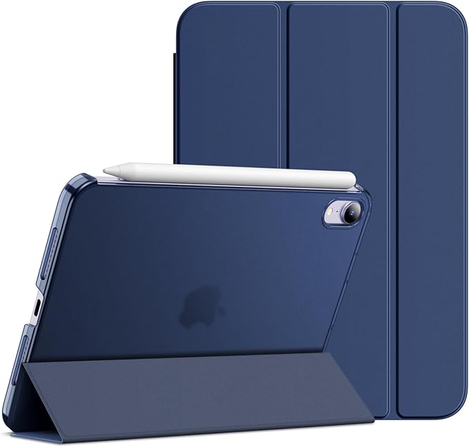 JETech Case for iPad mini (A17 Pro, 2024 Model, 7th Generation) / mini 6 (2021 Model, 6th Generation), Slim Stand Hard Back Shell Smart Cover with Auto Wake/Sleep (Navy Blue)