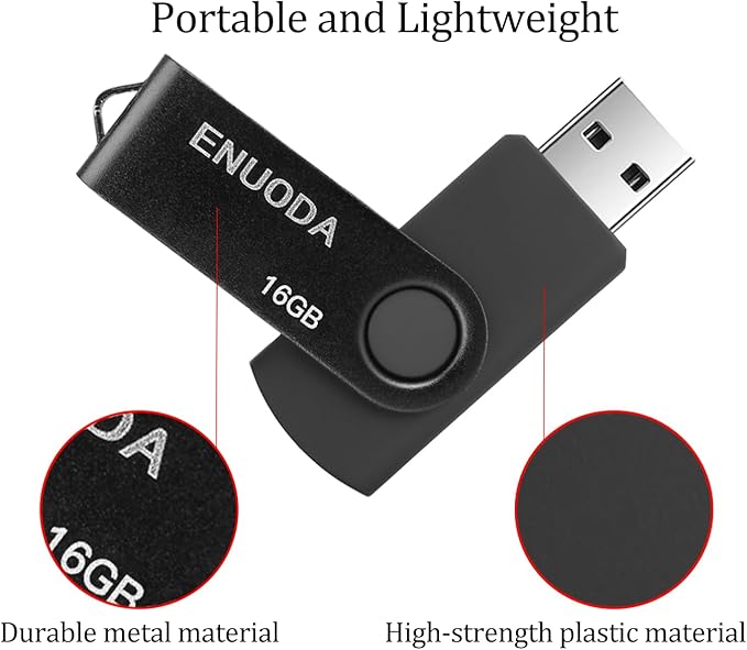 16GB Flash Drive ENUODA 1 Pack Thumb Drive 16GB USB 2.0 Memory Stick Jump Drive Pen Drive for File Storage and Data Transfer (Black)