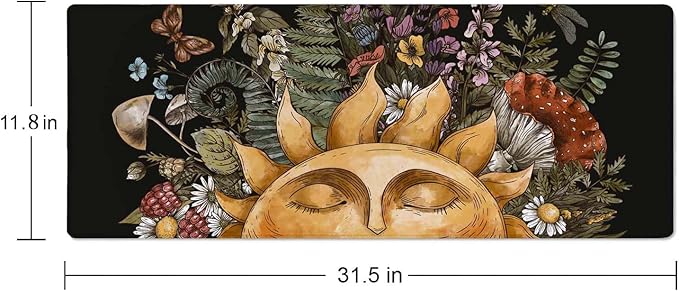 Vintage Sun with Woodland Treasures Desk Mat, Extended Big Mouse Mat for Home and Office, Large Gaming Mousepad Laptop Keyboard Mat with Non-Slip Rubber Base, Stitched Edges (31.50"x11.8"x0.12")