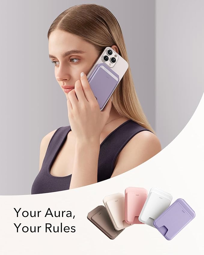 ESR Aura for MagSafe Wallet with Adjustable Stand, RFID Blocking, MagSafe Ring Included, 5 Card Holder Magnetic Wallet for iPhone 17e/17/16/15/14/13/12, Not for 13/12 Mini, Selected Samsung, Lavender