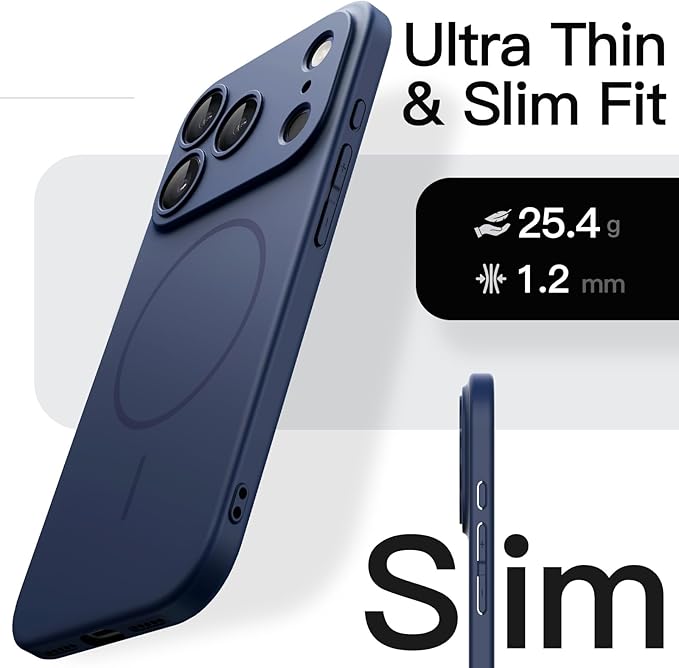 JETech Magnetic Slim Case for iPhone 17 Pro 6.3-Inch, Compatible with MagSafe, Ultra-Thin Lightweight Minimalist Phone Cover with Matte Finish and Full Camera Lens Protection (Dark Blue)