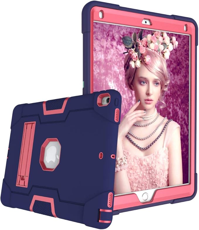 3 in 1 Hybrid Case for iPad Air 3 10.5" & iPad Pro 10.5" - Heavy Duty Rugged Stand, Shockproof, Anti-Slip, Anti-Scratch, Blue/Rose Red