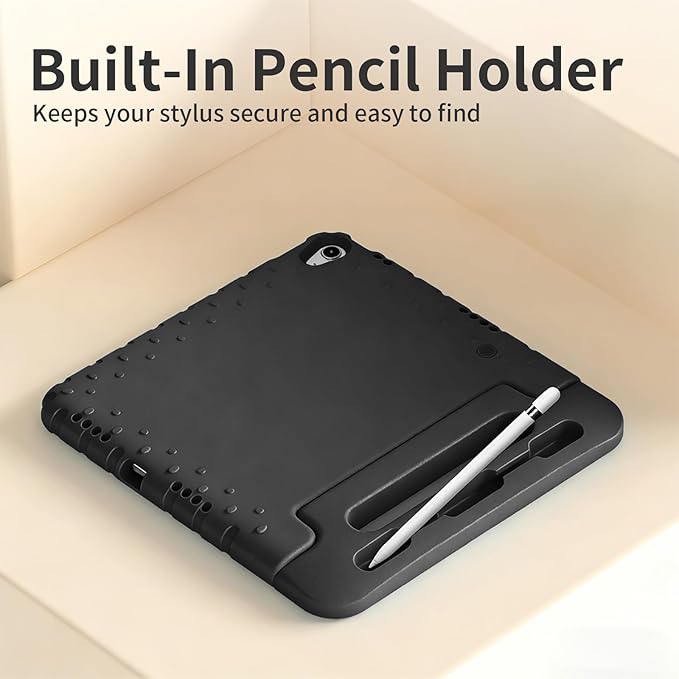 Case for iPad A16 11th (2025)/iPad 10th Gen (2022) with Pencil Holder & Handle Stand, Super Protection EVA Kids Friendly Cover for iPad 11"(A16)/10th Generation 10.9"-Black