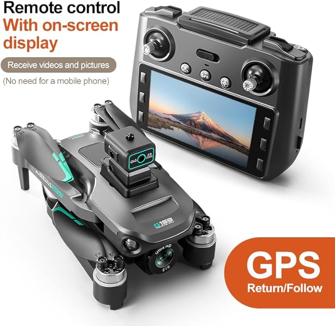GPS Drone With Screen On Controller, Auto Go Home, 4K EIS Camera, One Click Return, Tracking Function, Speed Adjustment, LED Lights, 5G WiFi Image Transmission, Gesture Shooting, Optical Flow Positioning, Headless Mode, Dual Cameras, Automatic Return W...