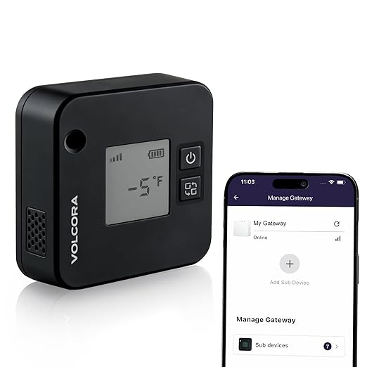 Volcora Bluetooth Hygrometer Thermometer, Smart Humidity Temperature Sensor with App Notification Alert, 2 Years Data Storage Export, Wide Range -22°F~140°F, Ideal for Home Fridge, Basement & More