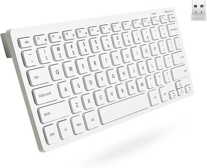 Macally Mini Compact Keyboard - Wireless Keyboards for Desktop PC, Surface, Chromebook, Notebook, Laptop Keyboard, Slim Key Board with 2.4G Wireless USB - Small Keyboard for Travel (White)