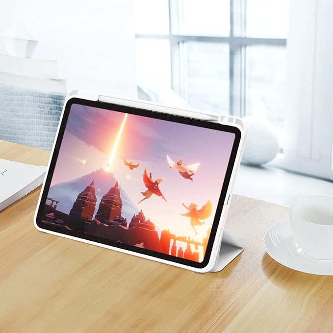 Cases for iPad Pro 12.9 Case 6th/5th/4th Generation (2022/2021/2020) with Pencil Holder [Apple Pencil Wireless Charging] Soft TPU Smart Tri-fold Stand Protective Cover(White)