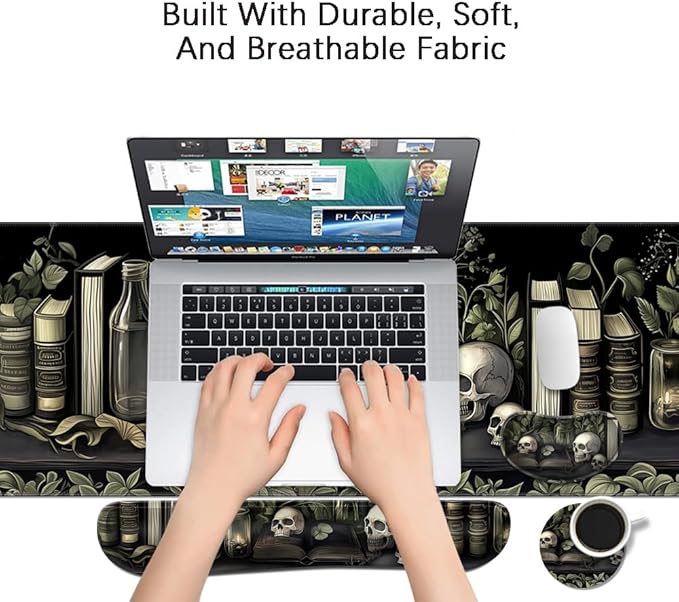 MIBITRI Keyboard Mouse Pad Set, Extended Gaming Mouse Pad+Ergonomics Keyboard Wrist Rest Support, Memory Foam, Easy Typing Pain Relief, 4Pcs XXL Ultra Thick Desk Mat, Dark Academia