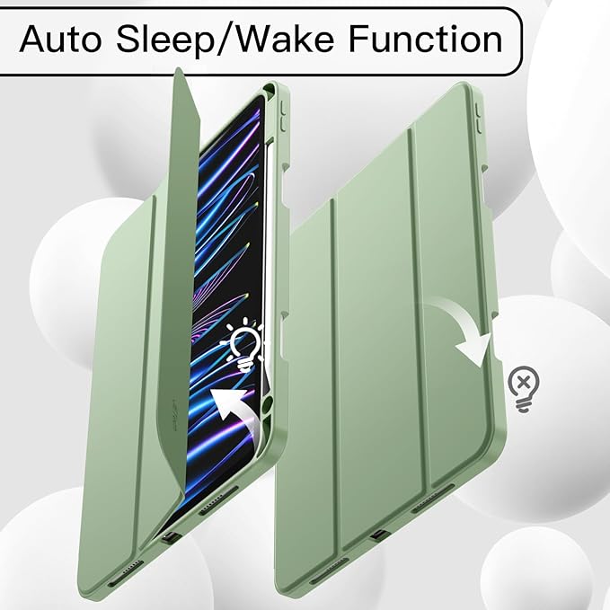 JETech Case for iPad Pro 11 Inch 2022/2021/2020 Model (4th/3rd/2nd Generation), with Pencil Holder, Support 2nd Pencil Charging, Slim Tablet Cover with Soft TPU Back, Auto Wake/Sleep (Matcha Green)