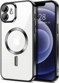 Hython Magnetic Clear for iPhone 12 Case with Camera Lens Protector [Compatible with MagSafe] Luxury Plating Edge Slim Soft TPU Cover Protective Phone Case for iPhone 12 6.1", Black