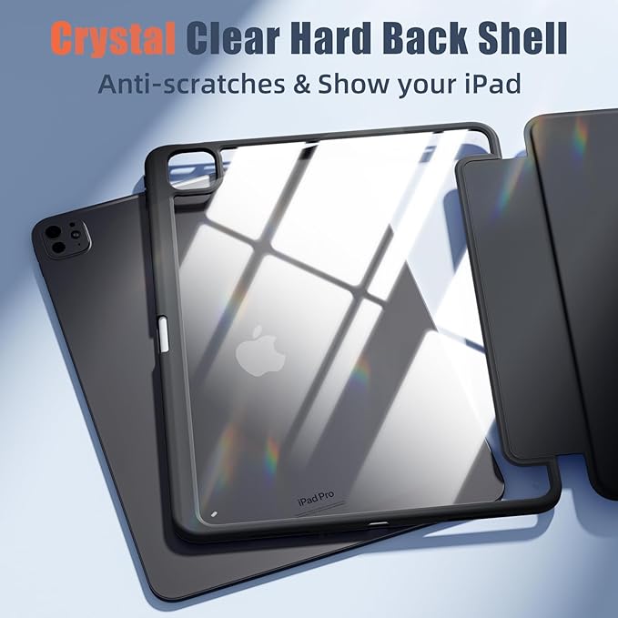 New Compatible with iPad Pro 13 inch Case M5 2025/M4 2024 with Built-in Pencil Holder, Kidopire for iPad Pro 13 Case with Clear Back Shell, Support Pencil Pro & Pencil USB-C, Auto Wake/Sleep, Black