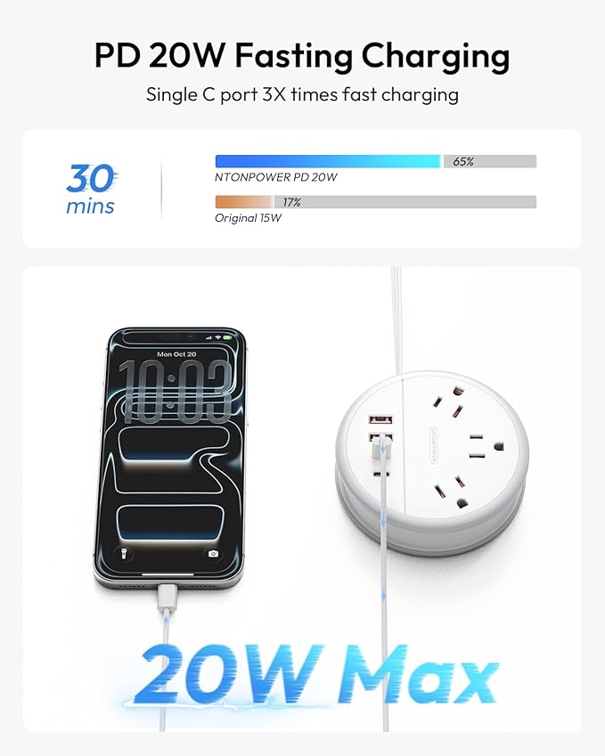 NTONPOWER Travel Power Strip 20W, Travel Essentials, Cruise Essentials 2026 3 Outlets 4 USB Ports(2 USB C), 4FT Wrapped Around Extension Cord for Travel Cruise Ship Beach Vacation Essentials