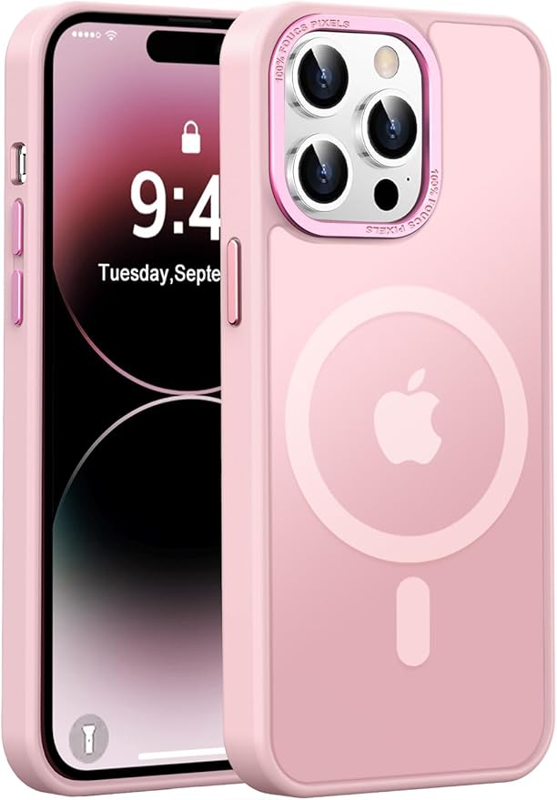 Newfuture Designed for iPhone 14 Pro Case with Magnetic [13 FT Military Drop Protection] [Compatible with Magsafe] Slim Translucent Matte Shockproof with Anti-Fingerprint Phone Case, Tender Pink