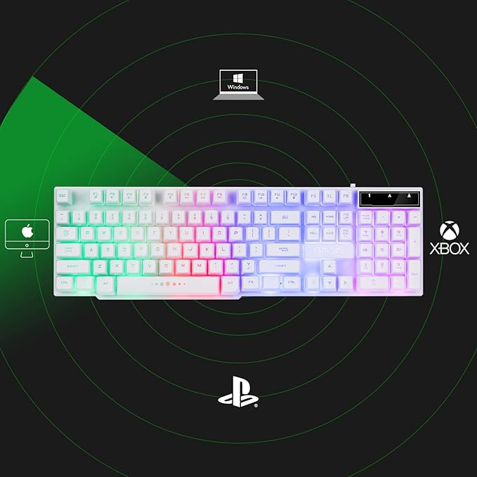 Gaming Keyboard and Mouse Wired CHOCNHOW White Keyboard Rainbow Backlit,Light Up Keys, Multimedia Keys, Waterproof Compatible with PC Laptop Xbox Ps4/Ps5 Work/Gamer