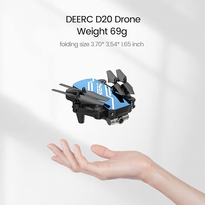 DEERC D20 Mini Drone for Kids with 720P HD FPV Camera Remote Control Toys Gifts for Boys Girls with Altitude Hold, Headless Mode, One Key Start Speed Adjustment, 3D Flips 2 Batteries, Blue