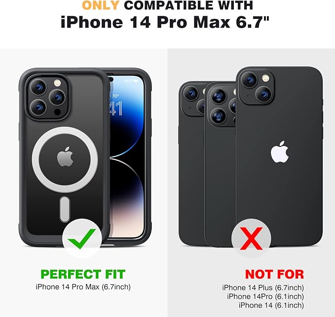 Diaclara Magnetic Designed for iPhone 14 Pro Max Case, Full Body Rugged Case with Built-in Privacy Touch Sensitive Anti-Scratch Screen Protector, with Camera Lens Protector, Black