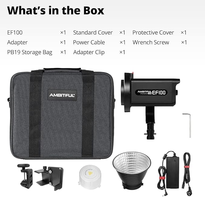 AMBITFUL EF100 100W 5600K Aurora COB LED Video Light,CRI 95+, TLCI 97+,Built-in FX Effects for Still Life Photography, Portrait, Studio Lighting,Interview Lighting,Support APP Control
