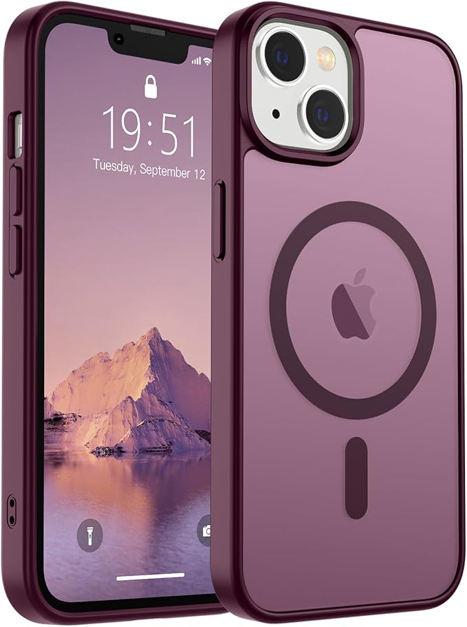 SUPFINE Magnetic for iPhone 14 Case & iPhone 13 Case (Compatible with MagSafe)(Military Grade Drop Protection) Translucent Matte Shockproof Phone Cover,Wine Red