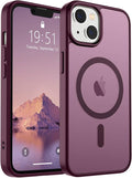 SUPFINE Magnetic for iPhone 14 Case & iPhone 13 Case (Compatible with MagSafe)(Military Grade Drop Protection) Translucent Matte Shockproof Phone Cover,Wine Red
