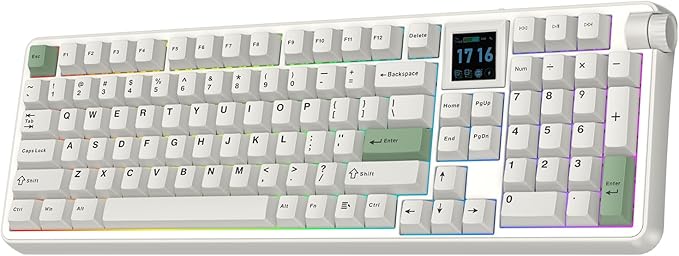 EPOMAKER RT100 PRO Wireless Gaming Keyboard with 1.54" Screen&Knob, RGB, 2.4Ghz/BT/USB-C, Hot Swap, 5000mAh, PBT Keycap, Custom Driver, Retro Mechanical Keyboard for Win/Mac (White, Creamy Jade)
