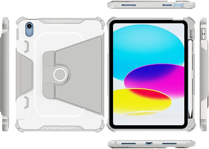 Rotating Case for iPad 11" A16 2025 / iPad 10th Generation 10.9" 2022 Smart Cover with Pencil Holder, Techcircle [Corner Protection] Hybrid TPU+PC Magnetic Flip Stand Soft Bumper Cover, Light Gray
