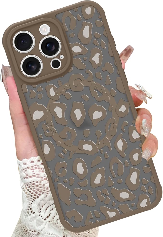 KANGHAR Case for iPhone 16 Pro Brown Leopard Printed Pattern Compatible with Magsafe Cute Cheetah Protective Magnetic Case for Girls Women 6.3"