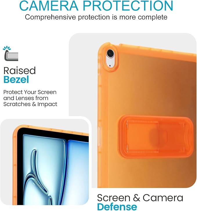 Slim Case for iPad Air 11-inch M4/M3/M2 (2026/2025/2024), Built-in Kickstand Non-Slip Shockproof Rugged Protective for Women Men, Orange