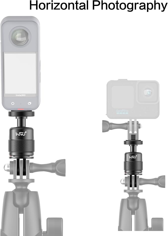 HSU Vertical Mount for GoPro, Aluminum 90 Degree Direction Adapter, 1/4"-20 Screw Tripod Mount for GoPro Hero 13/12/11/10/9/8/Insta360 X5/X4/X3, DJI Osmo Action 5/4/3 AKASO Action Camera and More