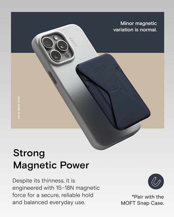 MOFT Magnetic Wallet Stand Compatible with iPhone 17/16/15/14/13/12 Series, Angle Adjustment & Magsafe Compatible MOVAS Phone Stand,Navy Blue