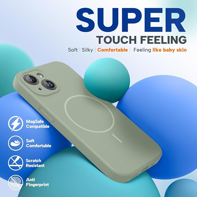 Miracase Magnetic for iPhone 15 Plus Case, [Soft Anti-Scratch Microfiber Lining], Compatible with MagSafe, Liquid Silicone Shockproof Drop Protection Phone Case for 15 Plus, Patina Green