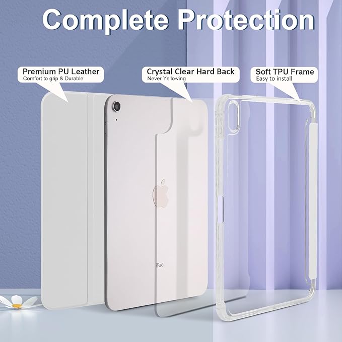 Case for iPad A16 11th Generation 11 Inch 2025, iPad 10th Generation 10.9 Inch 2022, Hybrid Protective Cover with Pencil Holder, Clear Transparent Back Shell, Anti-Yellowing Case, Gray