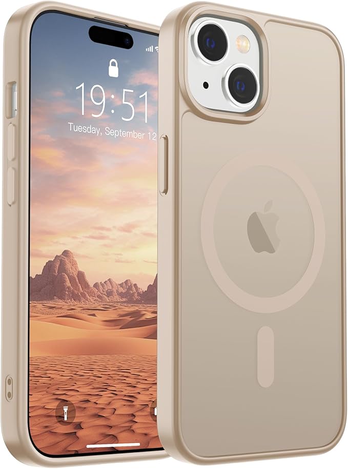 SUPFINE Magnetic for iPhone 15 Case(Compatible with MagSafe)(Military Grade Drop Protection) Slim Translucent Matte Shockproof with Anti-Fingerprint Phone Case,Desert Gold
