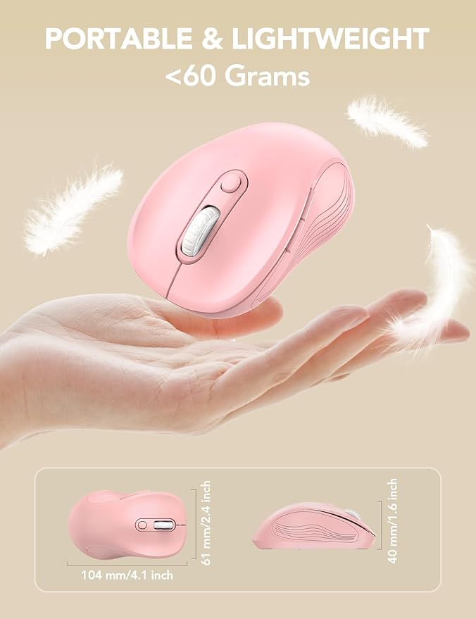 Trueque Wireless Mouse for Laptop, 2.4GHz Ergonomic Computer Mouse with Back & Forward Buttons, 3 Adjustable DPI Levels, 6 Buttons, Optical USB Cordless Mice for Windows MacBook PC, M01 (Baby Pink)
