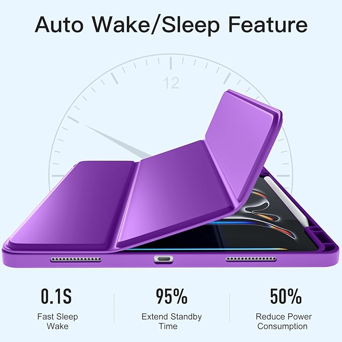 Akkerds Compatible with iPad Pro 13 Inch Case (M5/M4) 2025/2024, for iPad 13 Pro Case with Pencil Holder, Slim Trifold Stand Protective Cover with Soft TPU Back, Auto Wake/Sleep (Darkpurple)