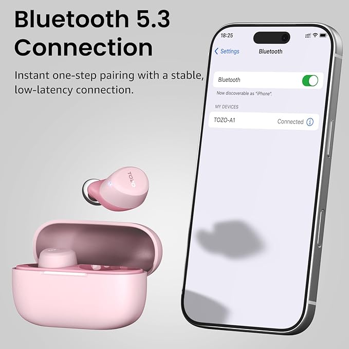 TOZO A1 Wireless Earbuds Bluetooth 5.3 Light Weight in Ear IPX5 Waterproof Headphones 2 Mic for AI Calls, Immersive Premium Sound Bass Headset with Charging Case, 32 Presets EQ Customization via App