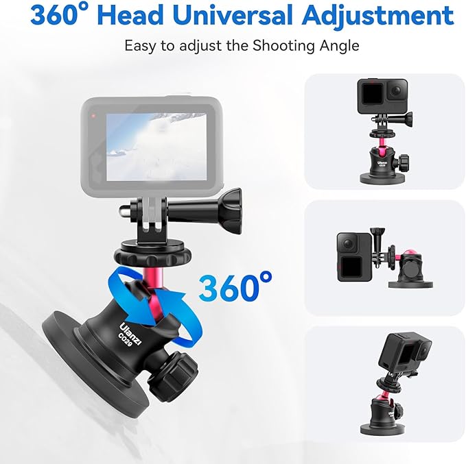 ULANZI Magnetic Camera Mount for Action Camera, Strong Magnetic Mount with 360° Rotation Ball Head and Built-in 6 Magnets, Compatible with Gopro Hero 13/12/11/10, DJI Osmo Action Osmo Nano, Insta360