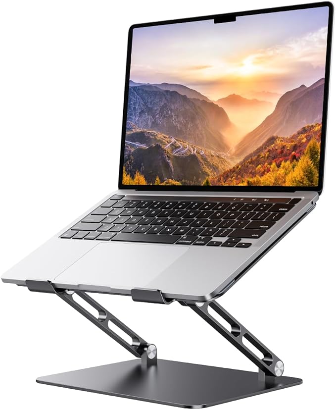 Orlian Foldable Aluminum Laptop Stand for 10-17.3" Laptops, Height Adjustable Portable Ergonomic Computer Holder, Space Saving Desk with Heat Dissipation. Compatible with MacBook/Dell/HP etc, Black