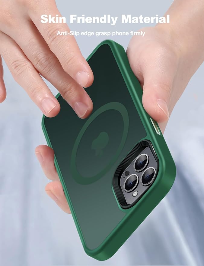 Tigowos Compatible with iPhone 15 Pro Case Fits MagSafe 10FT Drop Resistant Matte Skin Feeling Back Cover Aluminum Alloy Keys Fits iPhone 15 Pro Phone Cases，Green