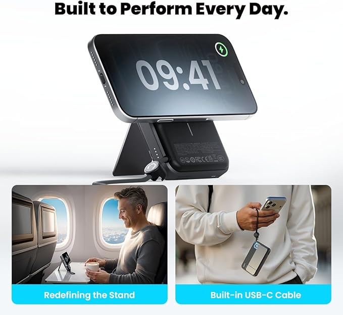 sharge ICEMAG 3 MagSafe Portable Charger, Qi2.2 25W Magnetic Power Bank 10000mAh 35W USB-C Fast Charging, with Active Cooling& Built-in Cable, Transparent RGB Design for iPhone 17e/16/15 Series