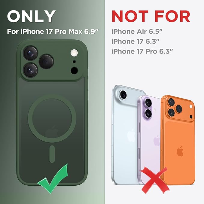 CAPRARO Magnetic for iPhone 17 Pro Max Case, Upgraded [Full Camera Protection] [Compatible with MagSafe] Protective Translucent Matte Women Girl Phone Case Cover, Deep Green