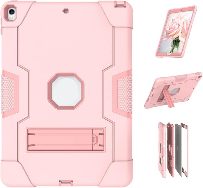 3 in 1 Hybrid Case for iPad Air 3 10.5" & iPad Pro 10.5" - Heavy Duty, Shockproof, Anti-Slip, Anti-Scratch, Pink