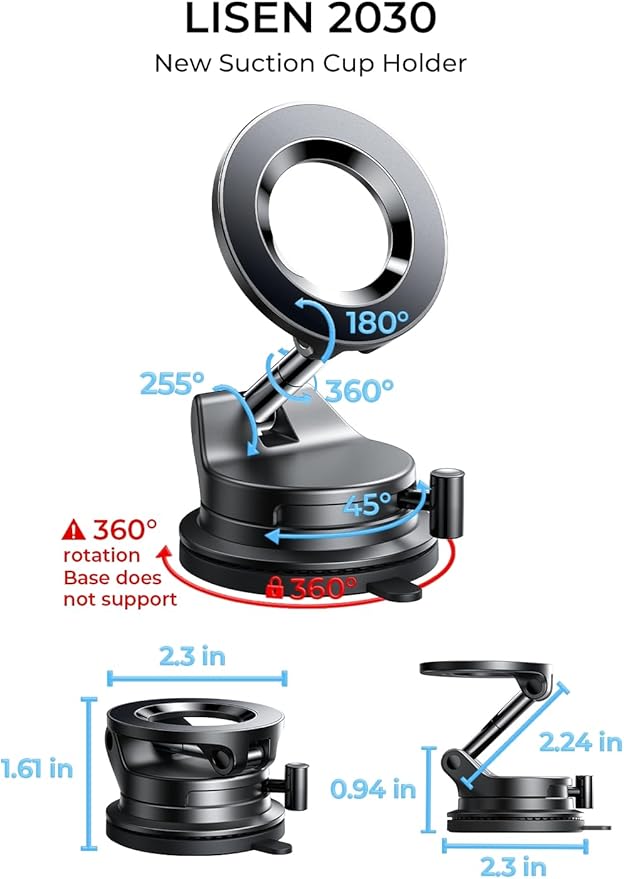 LISEN for Magsafe Car Mount, Magnetic Phone Holders for Your Car, Vacuum Phone Mount for Car Accessories for Women Men Jeep BMW, SuctionPro Gifts Kits, for iPhone 17 Pro Max 16 15 14 13 12