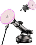 for MagSafe Car Mount Charger Dash/Windshield/Vent Wireless Car Charger with [LED Light], Magnetic Phone Holder for Car for iPhone 17 16 15 14 13 12 Series, Fit MagSafe Accessories (Pink)