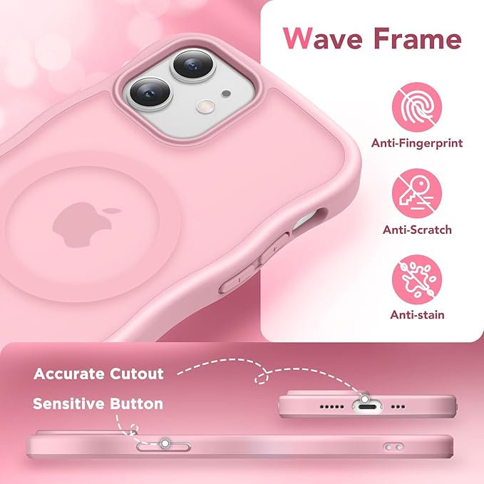 CAPRARO Cute for iPhone 12 Case & iPhone 12 Pro Case, Compatible with MagSafe, [Curly Wave Edge] [Camera Protection] [14 FT Drop Protection] Magnetic for iPhone 12/12 Pro, Peach Pink